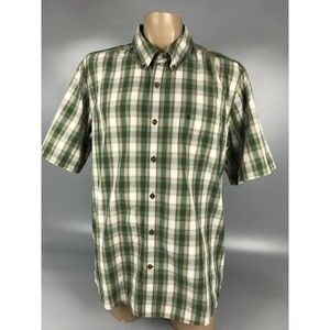 Carhartt Men's Large L Relaxed Fit Plaid Green Beige Brown Button Front Shirt